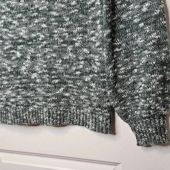Women's Hunter Green White Speckled Cowl Neck Balloon Sleeve Sweater Cabincore L - Picture 4 of 8